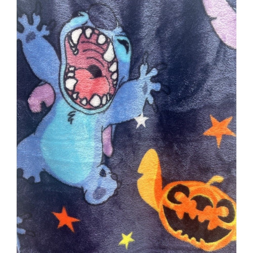 Disney Lilo & Stitch Halloween Blue Plush Throw Blanket 50"x70" Pumpkin heads 🎃